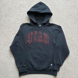 Vtg Utah Utes Hoodie 90s Black Russell Athletic Sweatshirt Mens Medium Gray NCAA